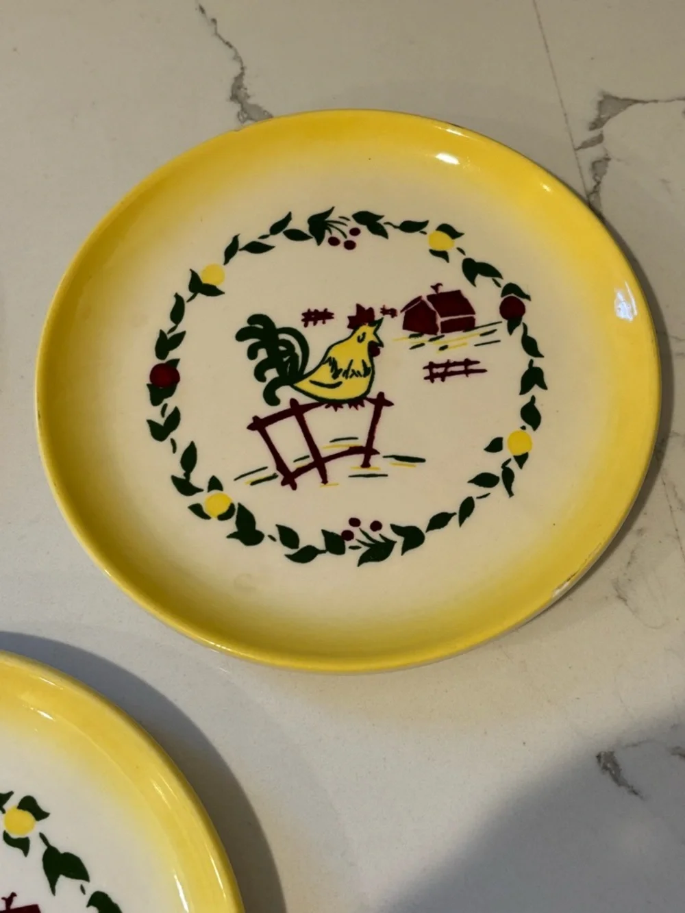 Vintage 1940’s 1950’s Brock of California Yellow Farmhouse Rooster Set 3 Dishes - Picture 3 of 9